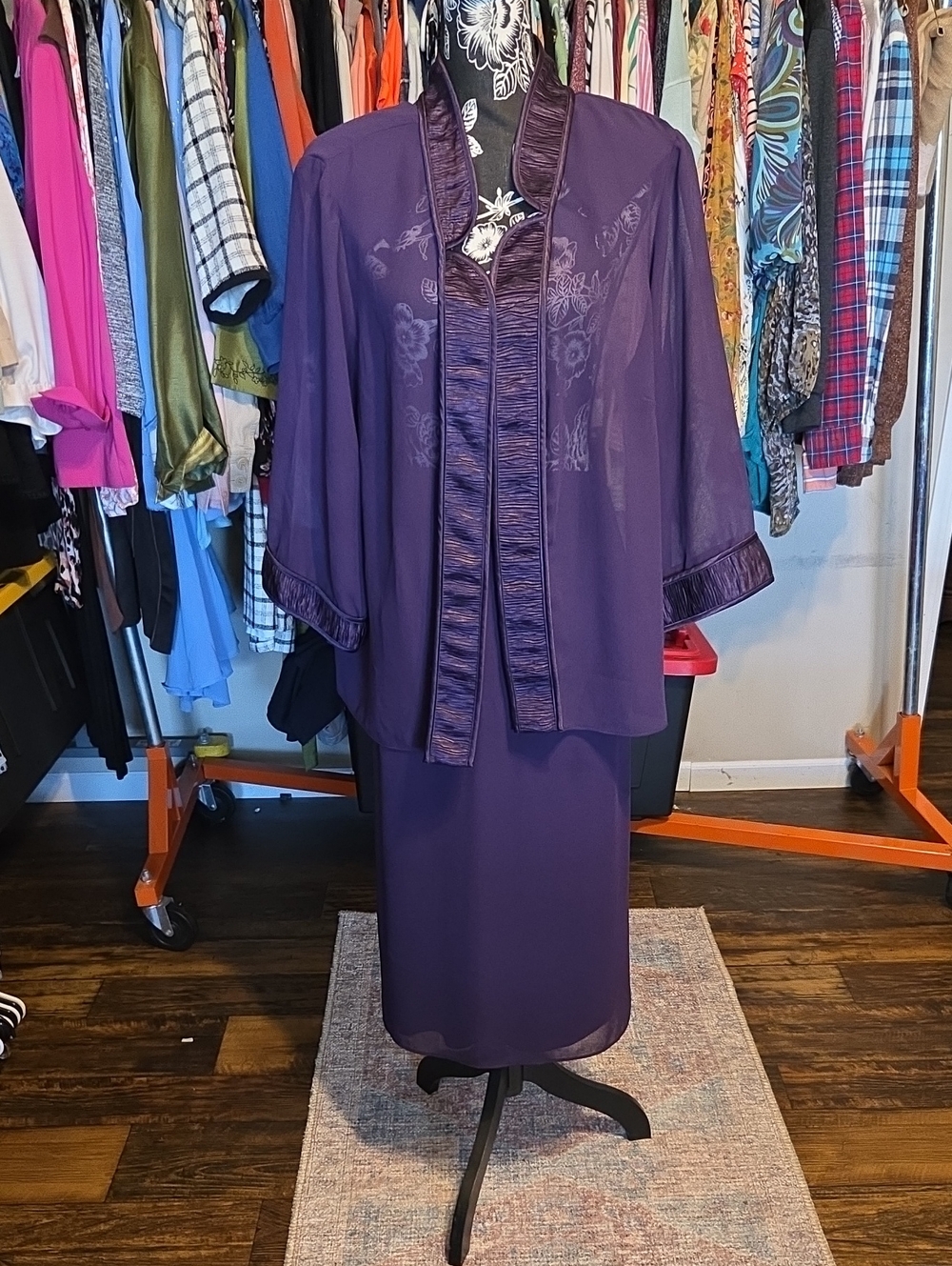 Women's Purple Maxi Skirt with Coordinating Sheer Overlay Jacket